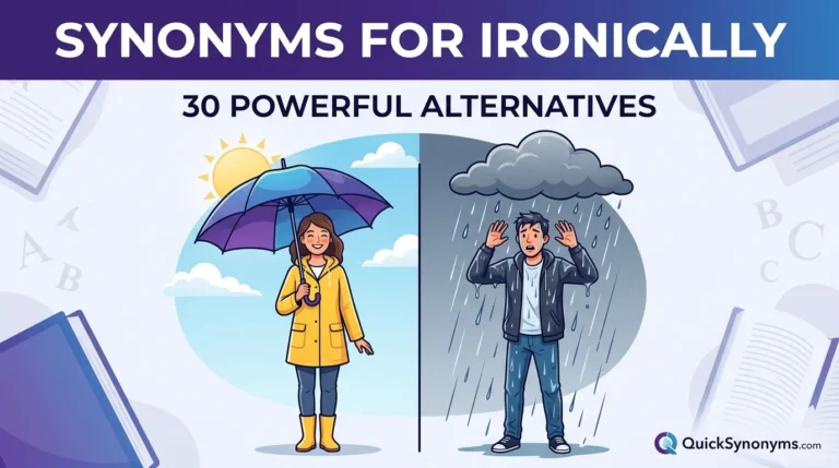synonyms for Ironically
