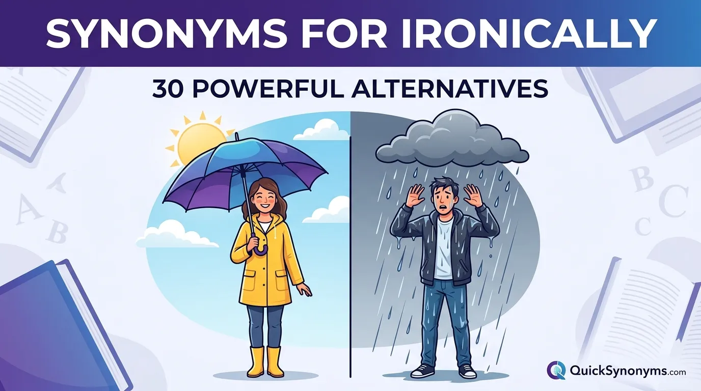 synonyms for Ironically